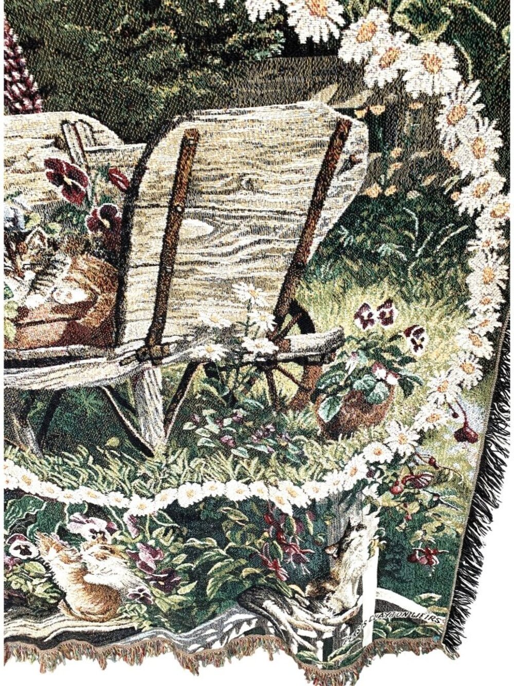 Persis Clayton Weirs Cats Kitten Flower Tapestry Throw Blanket 42" X 64" Fringe - Picture 5 of 7